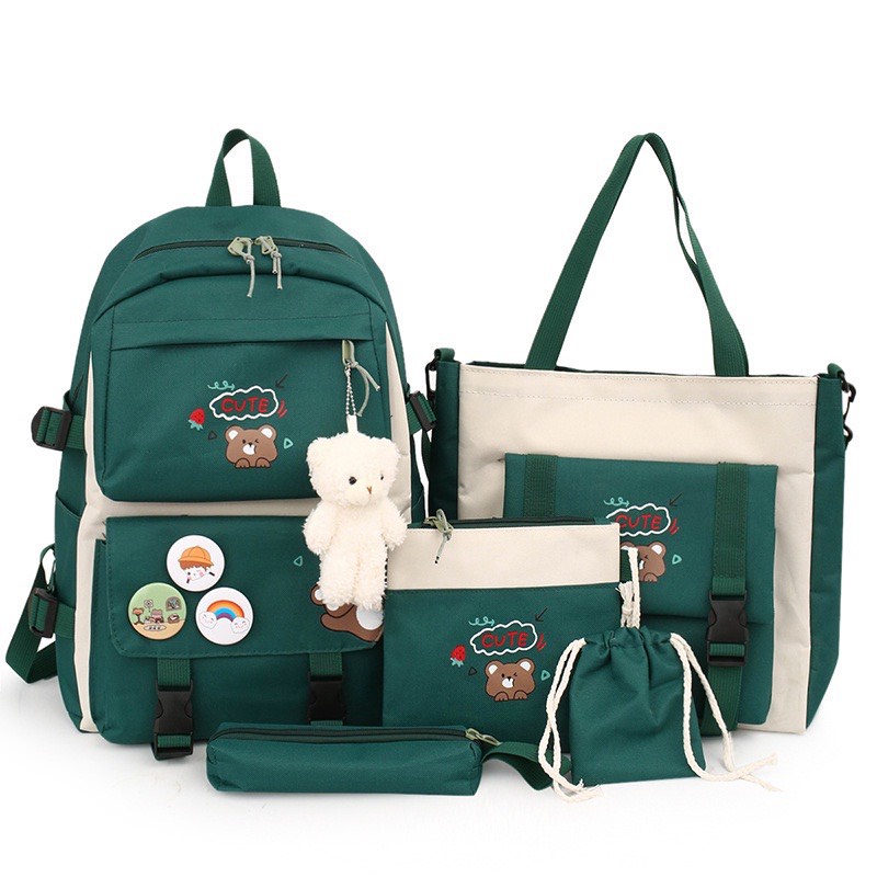 Set ba lô nữ 4 món cặp đi học du lịch phong cách ulzzang hình gấu - xuongbalotuongquy