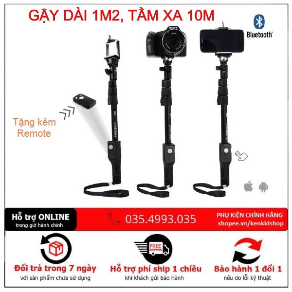 Gậy chụp ảnh Yunteng Tự Sướng Bluetooth Kèm Remote Cao Cấp Dài 1m2