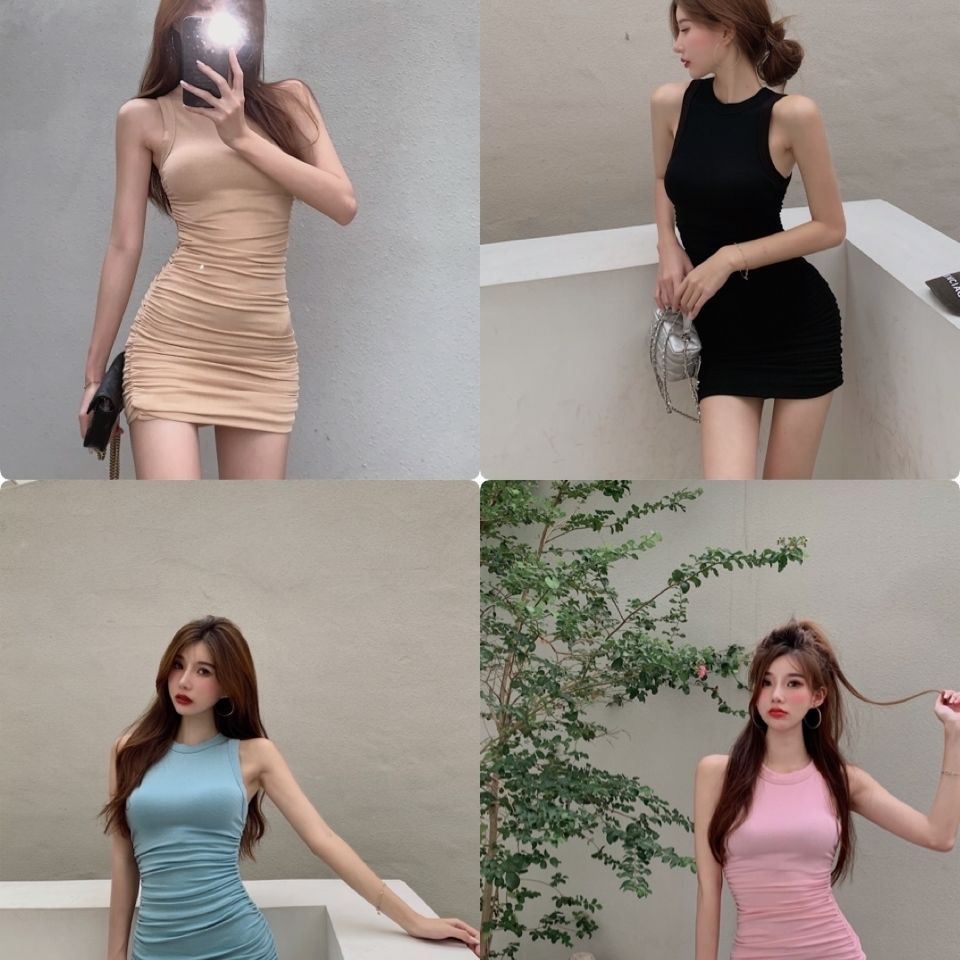 COZOK Đầm Không Tay Xếp Ly Thanh Lịch Quyến Rũ Cho Nữ
