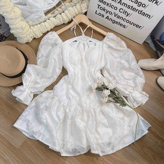 ĐẦM NUDE HOA NỔI KHOÉT CỔ YẾM RỚT VAI XOÈ