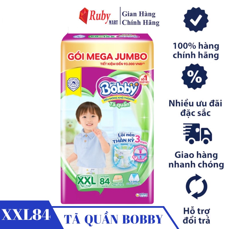 Tã quần Bobby mới Mega Jumbo M120 / XL92 / XXL84