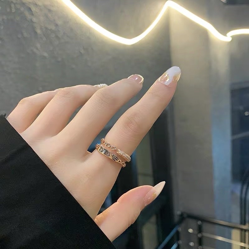 Nhẫn nữ thiết kế 2 mảnh màu vàng gold đính đá sang chảnh