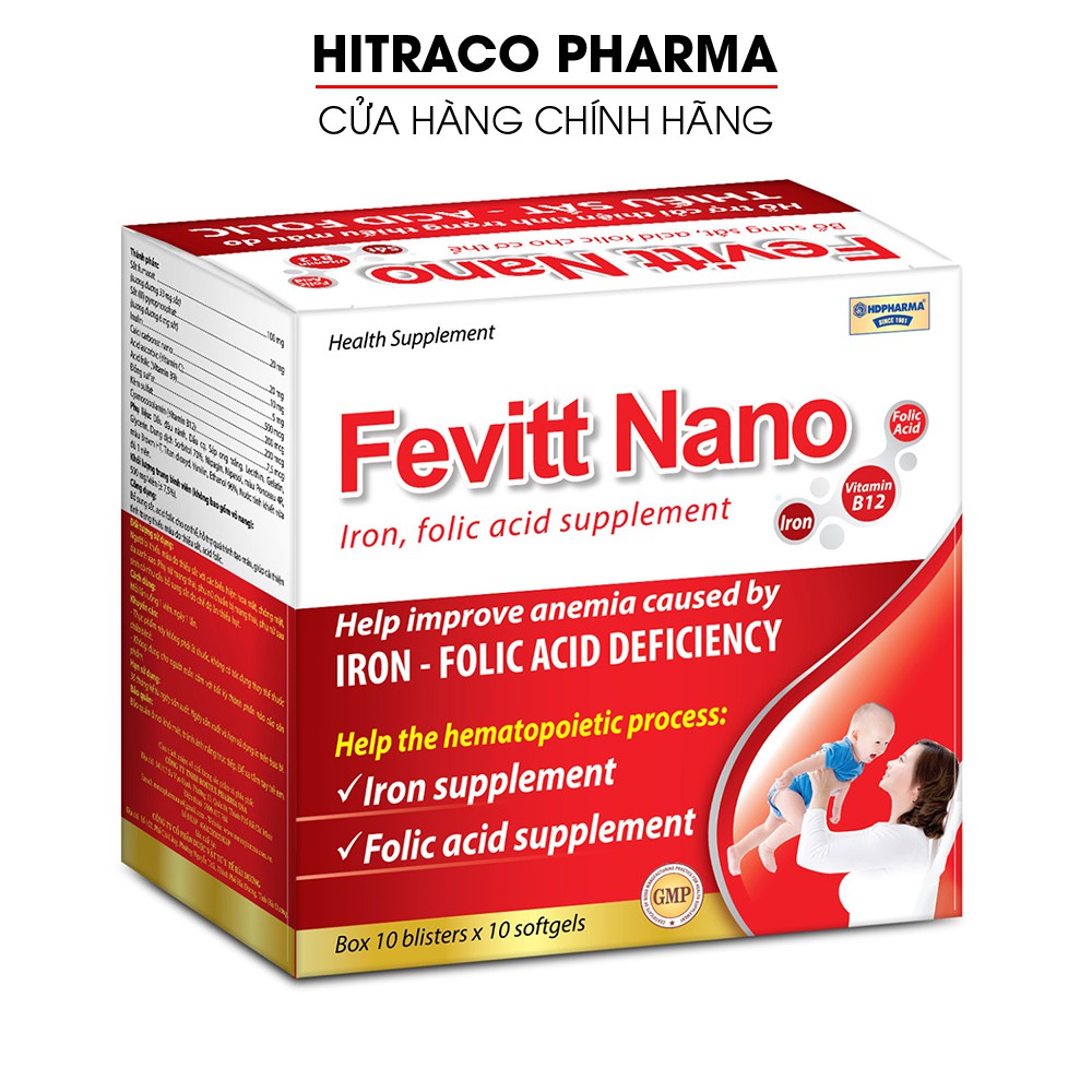 Viên uống bổ máu Fevitt Nano 3 mắt  bổ sung Sắt, Acid Folic cho người thiếu máu - Hộp 100 viên