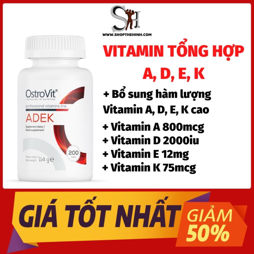 Viên Bổ Sung Vitamin A, D, E, K Tốt Cho Da, Thị Lực, Tim Mạch và Xương Chắc Khỏe Ostrovit ADEK 200 Viên