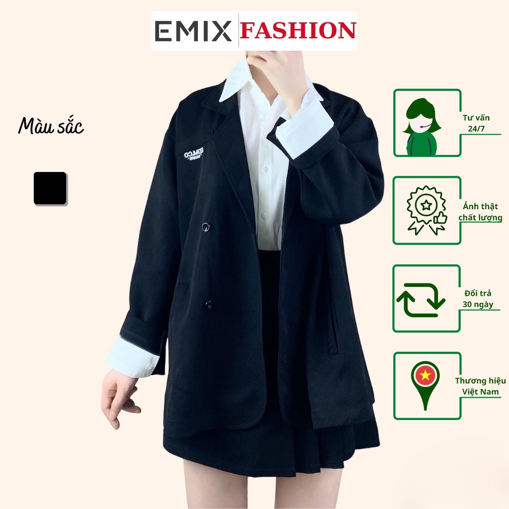 Áo khoác blazer công sở EMIX , dáng dài, trendy, cổ vest, dài tay, form rộng, freesize, vải 1 lớp KHÔNG LỘ 5574