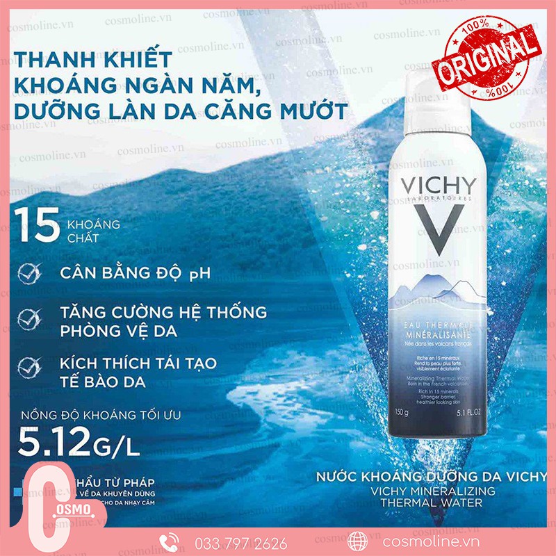 Xịt Khoáng Dưỡng Da VICHY 50ml [CHÍNH HÃNG] (VICHY Mineralizing Thermal Water 50ml)