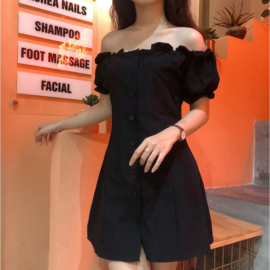 [Mã FAMARAL1 giảm 10K đơn 50K] Đầm trễ vai đen CÓ CLIP THẬT | BigBuy360 - bigbuy360.vn