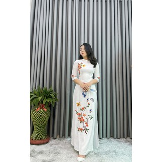 ✈FREESHIP✈ ÁO DÀI THÊU TAY THỦ CÔNG / ÁO DÀI GẤM DỆT TƠ TẰM CAO CẤP VP1 ( ẢNH VIDEO THỰC TẾ TỰ QUAY )