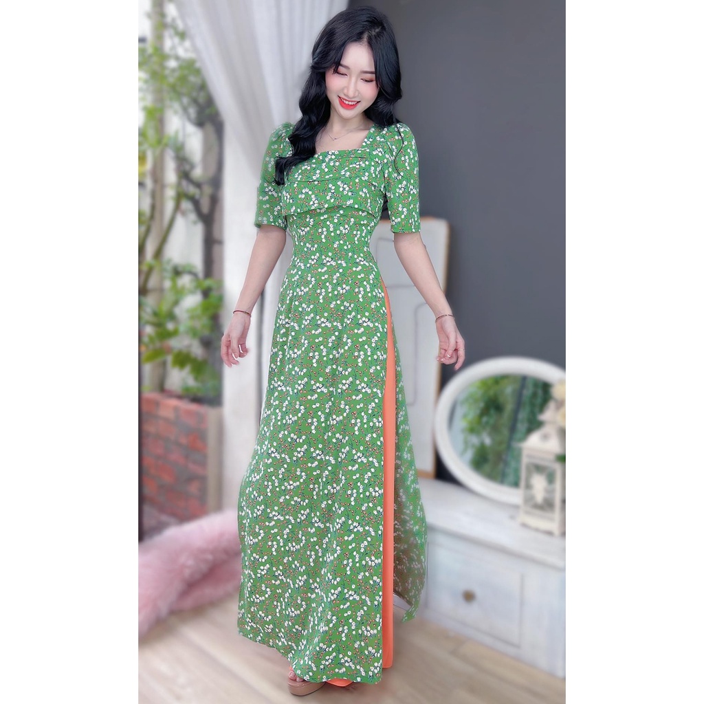 Áo dài cách tân tay phồng xếp li 3 tầng không kèm quần CHUU AD8046