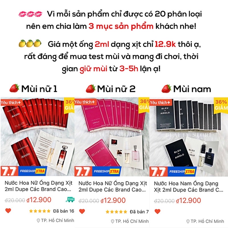 Nước Hoa Nam Ống Dạng Xịt 2ml Dupe Các Brand Cao Cấp