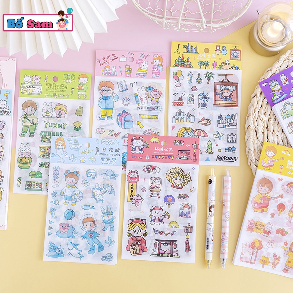 Sticker Cute cô gái, chú bé dán trang trí điện thoại sổ tay quà tặng học sinh Shop Bố Sam