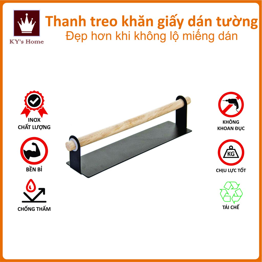 Thanh treo khăn giấy găng tay nhà bếp dán tường làm từ thép và gỗ tiện dụng 23x6 cm