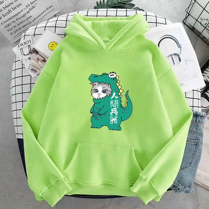 ÁO KHOÁC NỈ HOODIE UNISEX- NAM NỮ- PHONG CÁCH,MAY KĨ-IN MÈO COSPLAY KHỦNG LONG