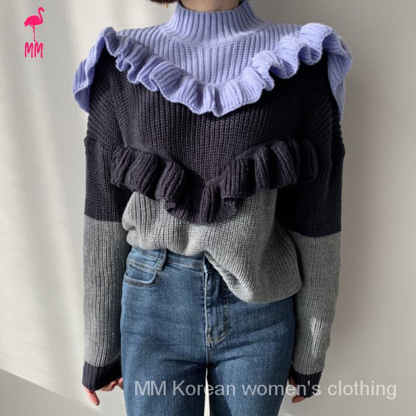 Áo sweater tay dài cổ đứng thân thiện với da phong cách Hàn Quốc