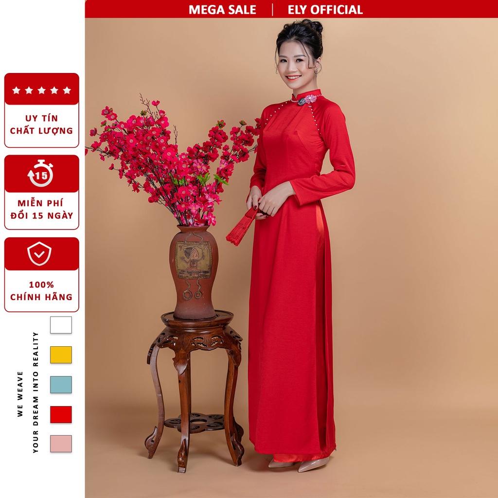 Áo dài cách tân nữ viền đính hạt ELY Boutique lụa cao cấp đổi đính hoa - ELL10