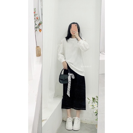 [ ẢNH THẬT ] Áo phông kiểu khoét vai dáng suông mềm mại nữ tính