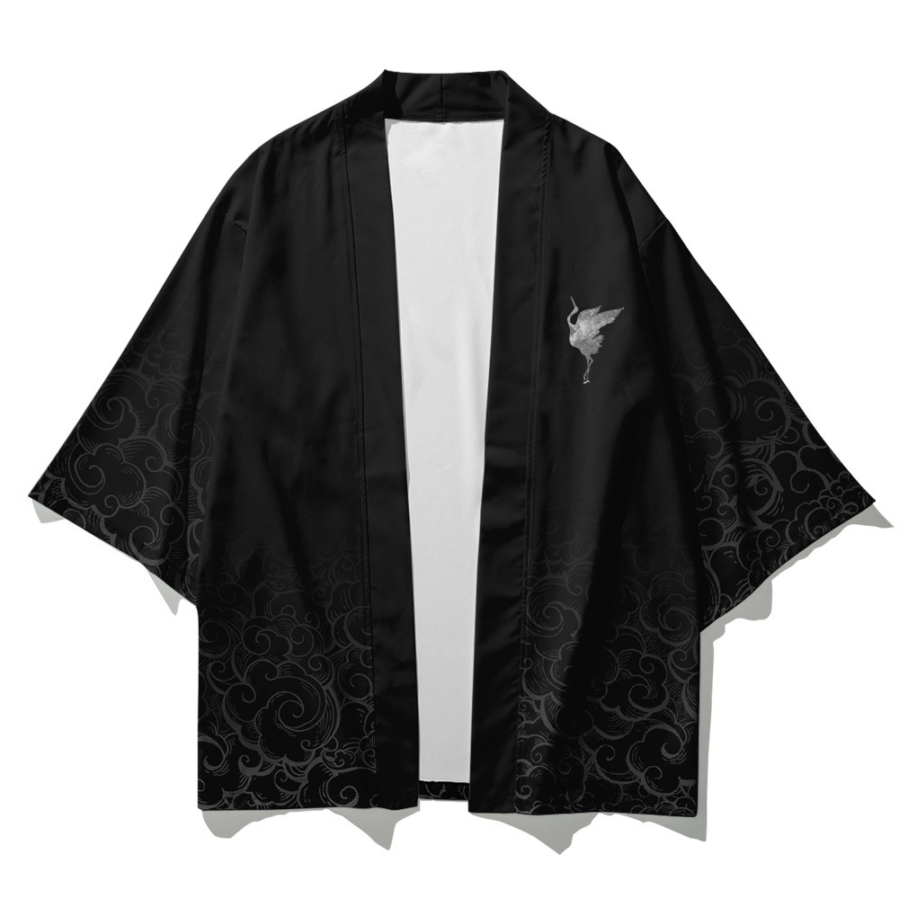 Bộ Đồ Kimono Nhật Bản Màu Đen In Họa Tiết Phong Cách Samurai Cổ Điển Dành Cho Nam Và Nữ