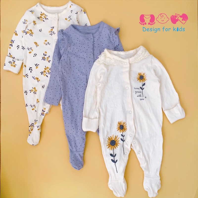 Set 3 bộ sleepsuit mẫu mới 2023 George hàng xuất dư cho bé gái