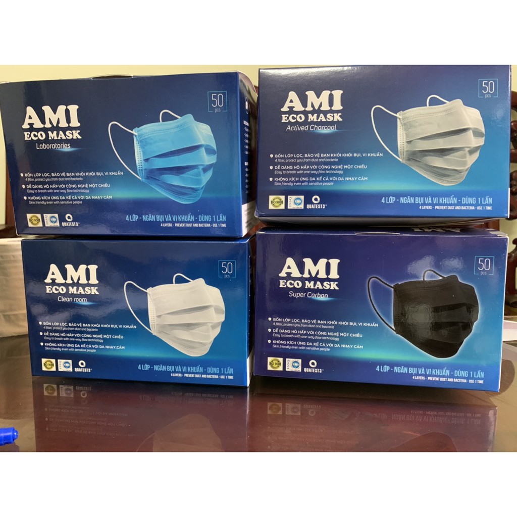 Khẩu trang y tế AMI 4 lớp giấy kháng khuẩn hàng công ty hộp 50 chiếc | WebRaoVat - webraovat.net.vn