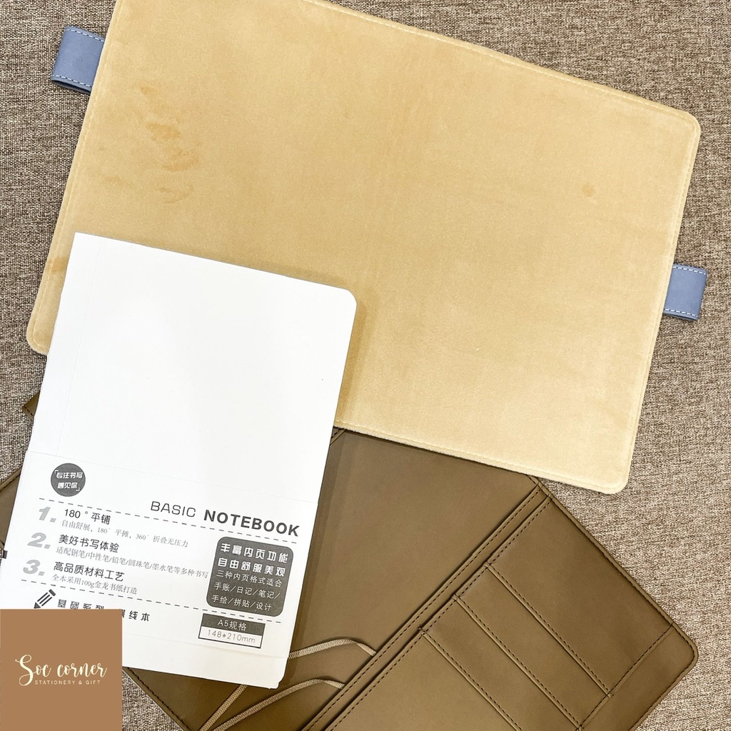 Bìa sổ Notebook / Note For size A5 bằng Nhung và da PU