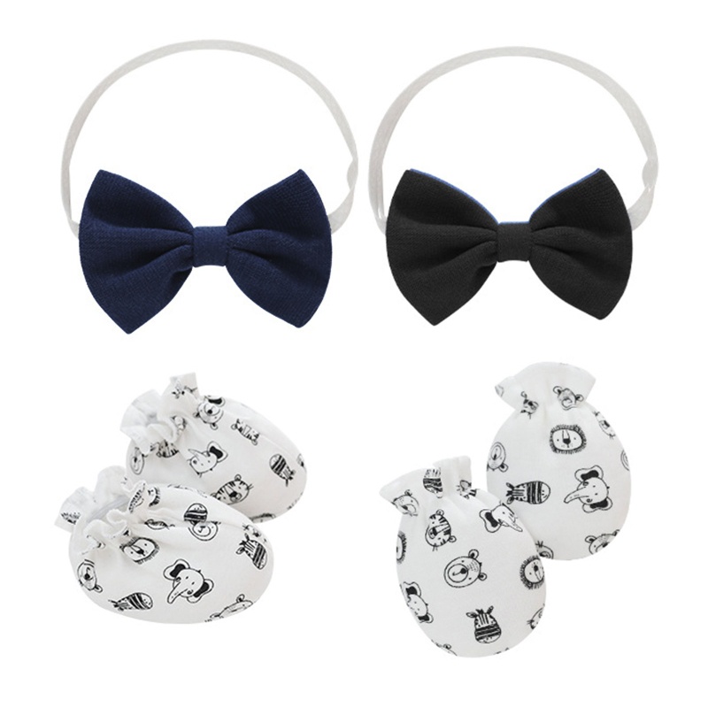 Set Băng Đô Và Găng Tay Chống Xước Phối Nơ Dễ Thương Cho Bé