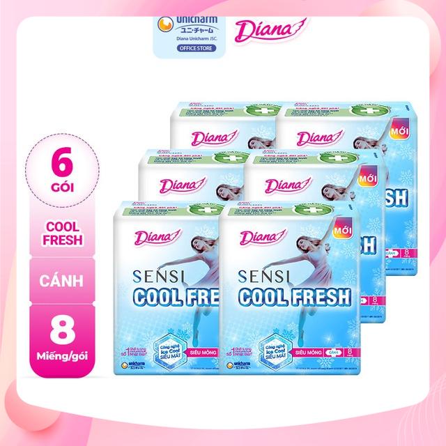 Bộ 6 gói băng vệ sinh diana sensi cool fresh siêu mỏng cánh mát lạnh gói 8 miếng