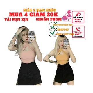 Áo kiểu yếm choàng cổ đan xéo croptop nữ đẹp ôm body hở lưng cực sexy mẫu mới thời trang 2022
