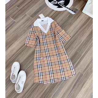 Đầm kẻ bbr phối cổ sơmi lụa