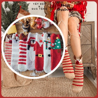 Set vớ/ tất nữ noel 3 mẫu tất cổ cao NAI XMAS chất vải len xù cao cấp
