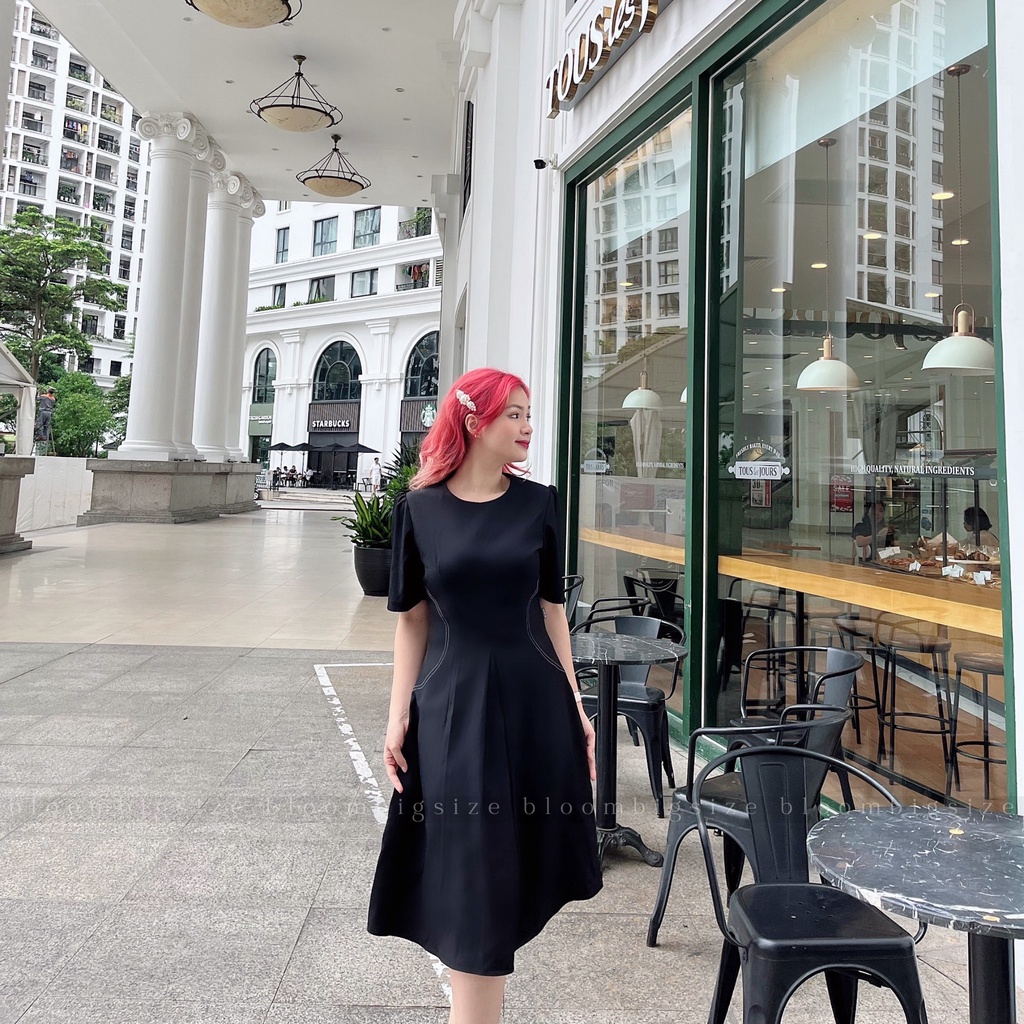 Váy Đầm BIGSIZE Đen Chần Chỉ Hack Eo Dáng Dài (Size Từ 55 - 80KG)