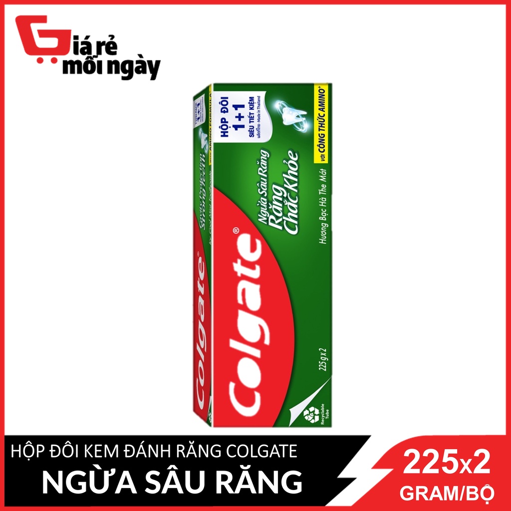 Hộp Đôi Kem Đánh Răng Ngừa Sâu Răng Colgate Hương Mát Lạnh Bạc Hà 225gx2