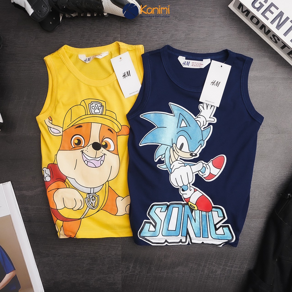 Áo thun sát nách bé trai HM chất cotton mềm in hình Mickey chó cứu hộ size nhí 2-7 tuổi