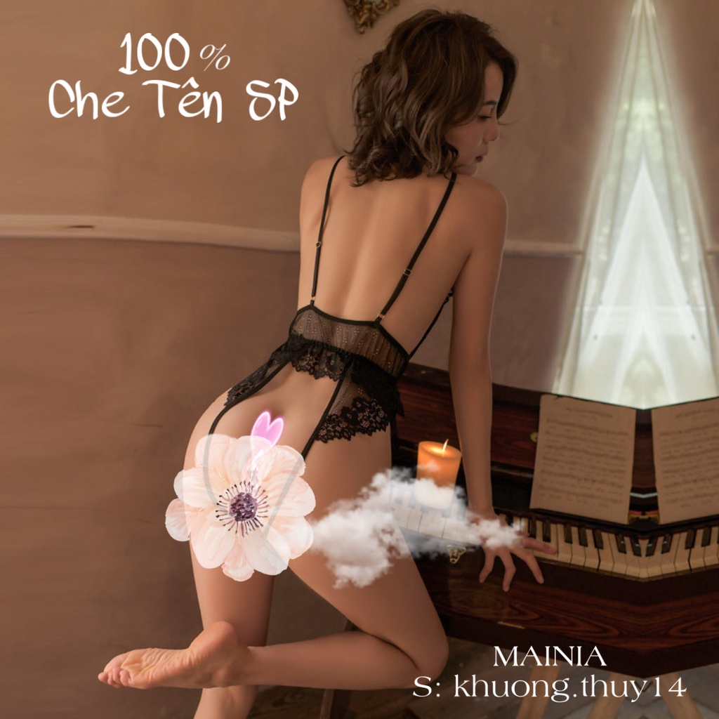 [Dưới 60 Kg] Bộ Đồ Ngủ Body Ren Hoa Hai Dây Hở Đáy Xẻ Ngực Co Giãn quyến Rũ Sexy Gợi Cảm Mainia Shop
