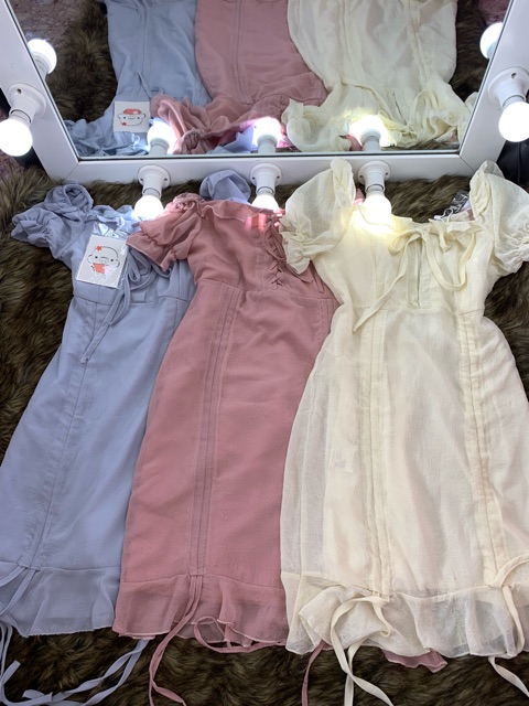 [Sẵn] Ảnh thật phía sau Đầm voan dây rút loại đẹp size SML | BigBuy360 - bigbuy360.vn