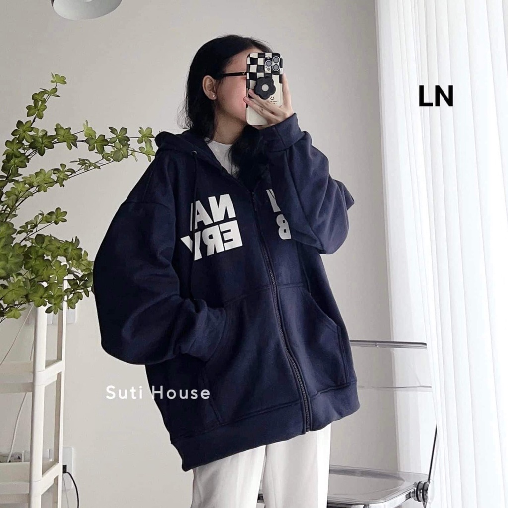 Áo khoác nỉ có mũ 2 lớp in chữ NAERYY nam nữ mặc đẹp (LN6-005)