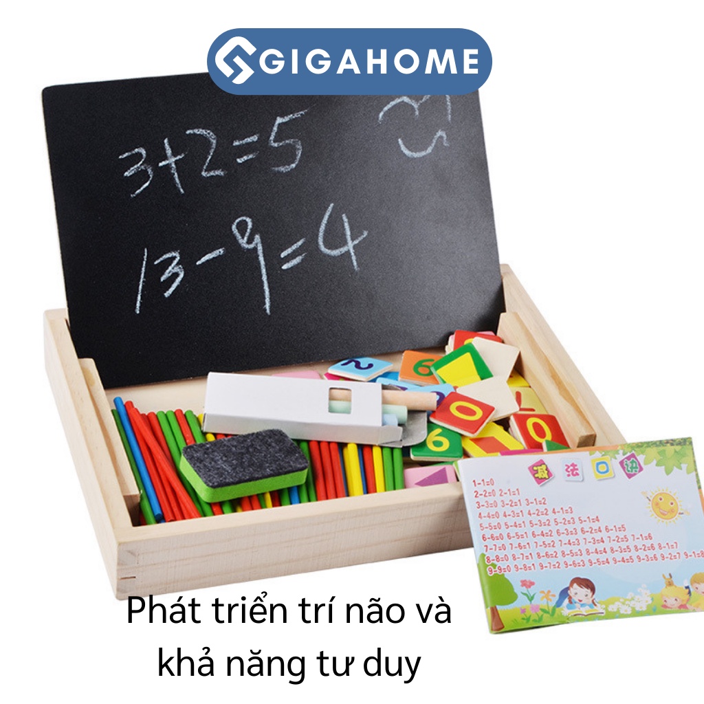 Hộp Que Tính Học Toán Bằng Gỗ Kèm Số, Dấu Cộng Trừ GIGAHOME Cho Bé Học Tập 9649