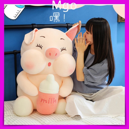 Gấu bông heo ôm bình sữa lợn bú bình mẫu thú nhồi bông siêu cute hàng cao cấp mềm mịn
