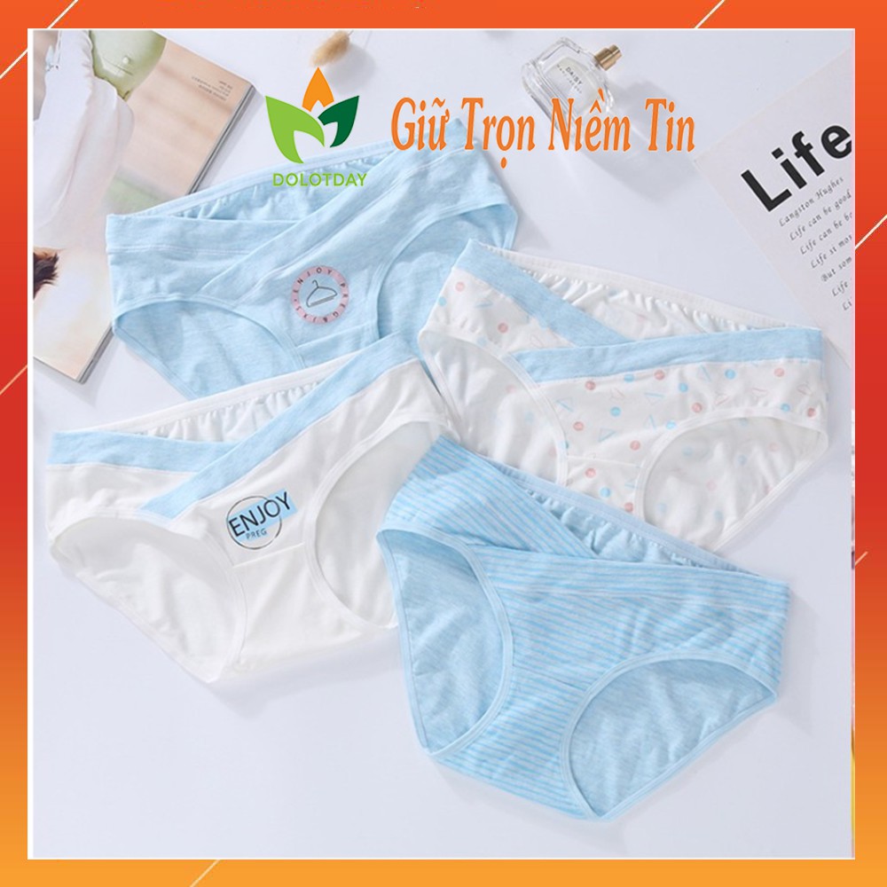 Túi 4 Quần lót cho bà bầu cạp chéo cotton cao cấp xuất nhật mặc sau sinh co giãn kháng khuẩn QUANBAU01