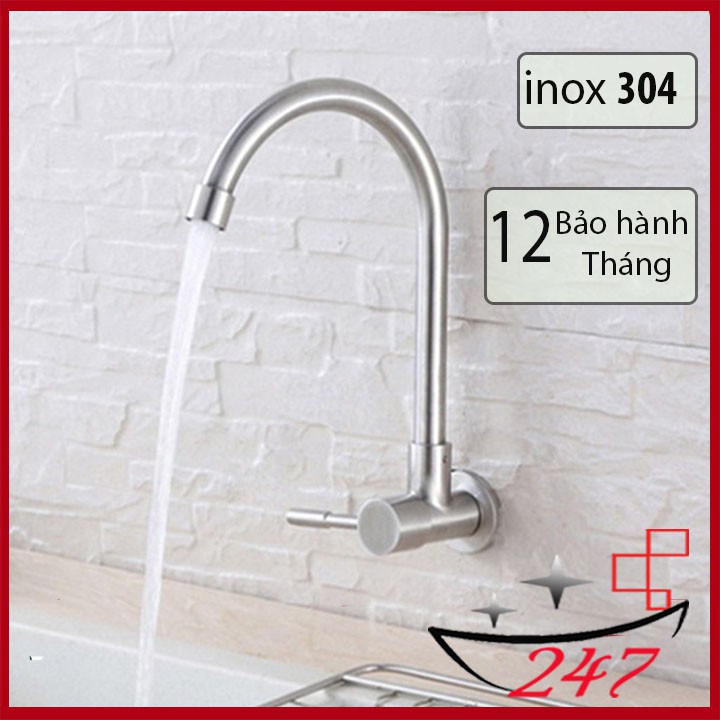 Vòi rửa bát chén bát inox 304 Cắm Tường cần Cứng Xoay 360 độ 1 Đường Nước