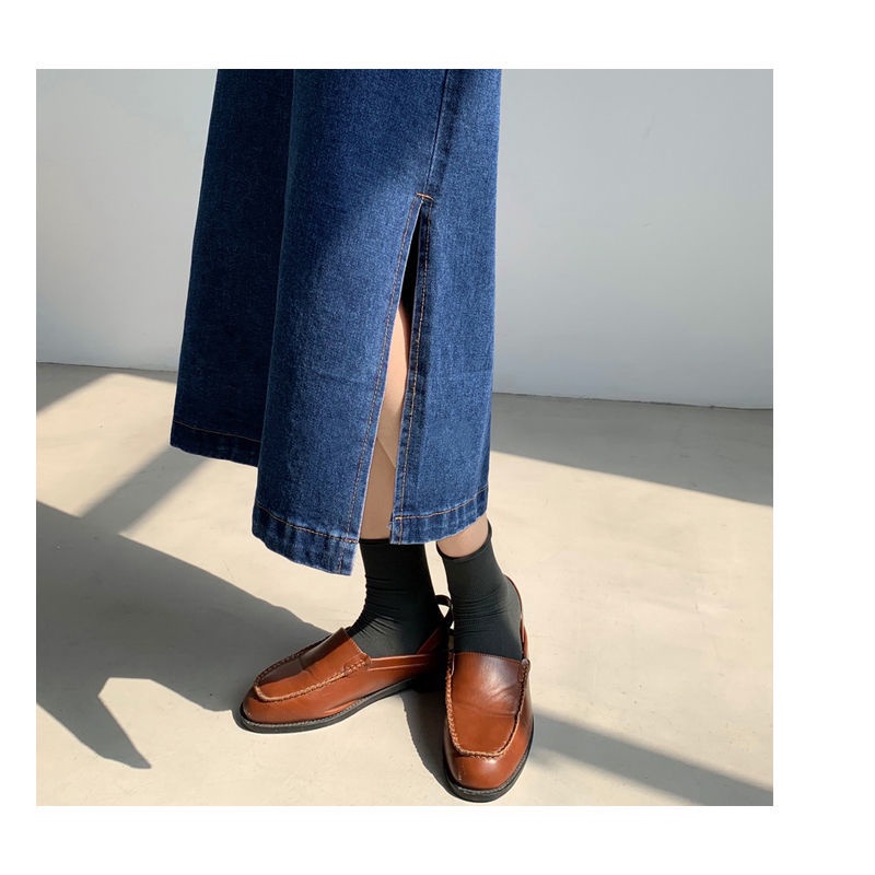 Châváy jean dáng chữ A dài lưng cao xẻ tà dành cho nữ