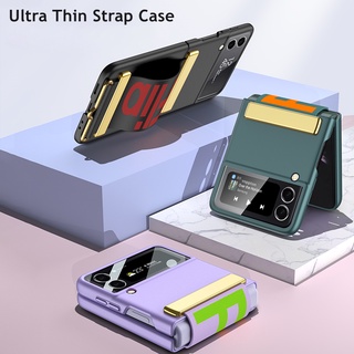 Ốp điện thoại Cho Samsung Galaxy Z Flip 6 5 4 3 Dây Đeo Tay Nhựa PC Ốp điện thoại Có Dây Đeo Len Camera Kính Bảo Vệ