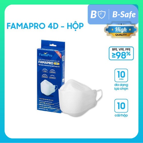 KHẨU TRANG 4D FAMAPRO (10 cái/ hộp - TRẮNG) HÀNG CAO CẤP  - BẢO VỆ HÔ HẤP