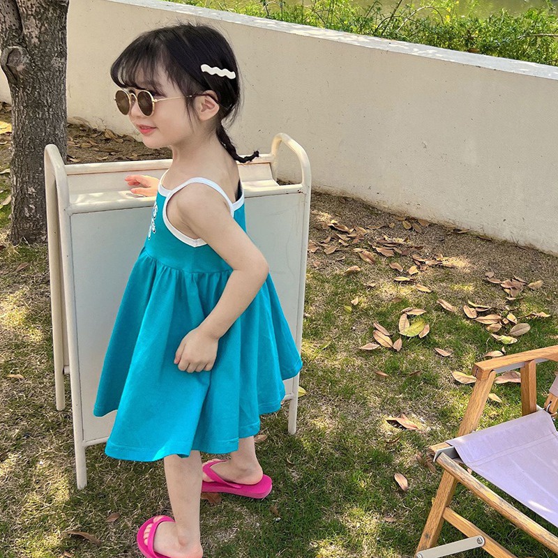 Đầm Hai Dây In Chữ Thời Trang Mùa Hè Hàn Quốc Dễ Thương Cho Bé Gái