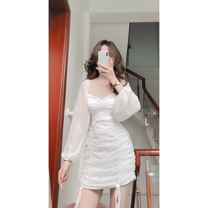 ĐẦM TRẮNG CÚP NGỰC NHÚN RÚT DÂY 2 BÊN