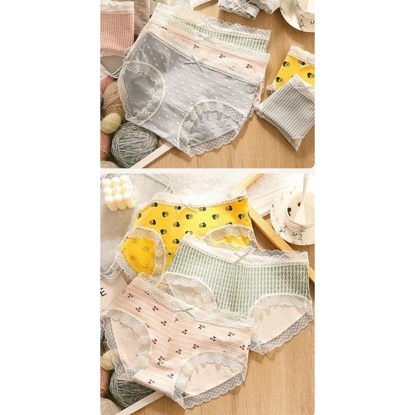 Quần lót nữ thun hình cute cao cấp phối viền ren dễ thương, mặc siêu thích và mềm mại ( Mua 5 tăng 1 )