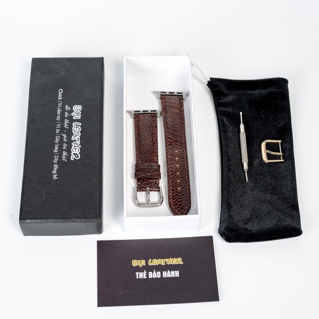 Dây apple watch da đà điểu-khâu tay thủ công D109- dây apple watch series 3 series 4 series 5-Bụi leather