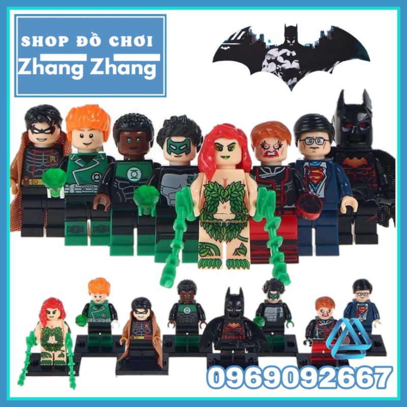 Đồ chơi Xếp hình gồm Green Lantern - Hal Jordan - Stewart - Super Man - Poison Ivy - Batman - Robin Minifigures WM6013