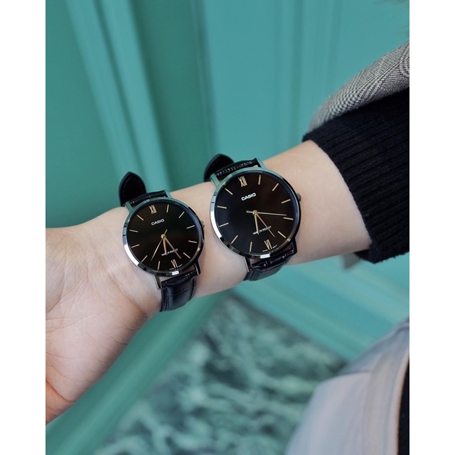 Đồng hồ Nữ Casio LTP-VT01L-1B, đồng hồ chính hãng, dây da đen mặt đen