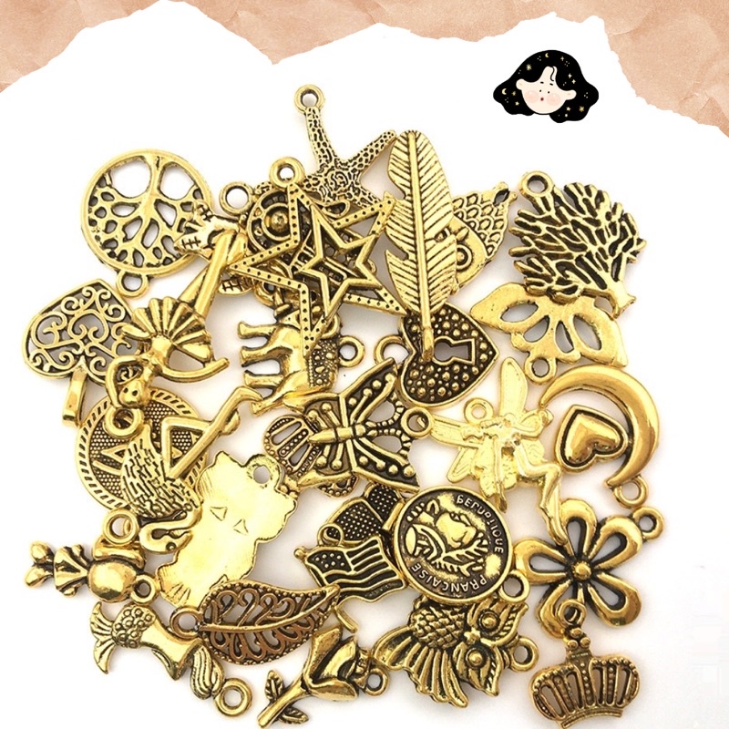 Charm Phụ Kiện Trang Trí Sổ/Vòng Tay/Dây Chuyền/Trang Sức Thủ Công Chủ Đề Màu Ancient Gold - Mercy