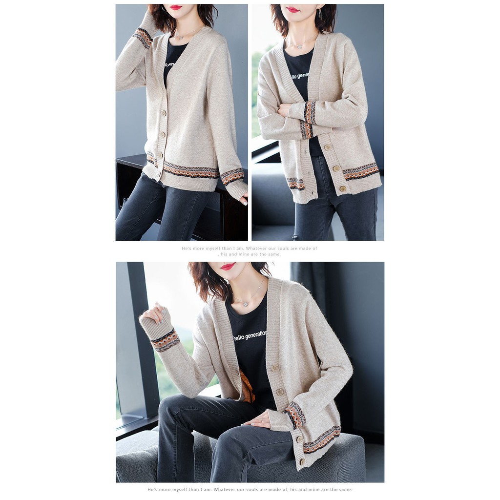 Áo khoác len viền thổ cẩm Áo khoác len nữ cardigan